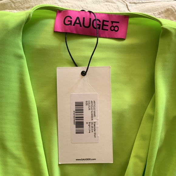 NWT Gauge81 Lime Green Plunge Draped Mini Dress w Strong Shoulder Size M - Picture 5 of 12